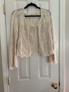 Celebrity Pink Cream Open-Knit Tie-Front Cardigan